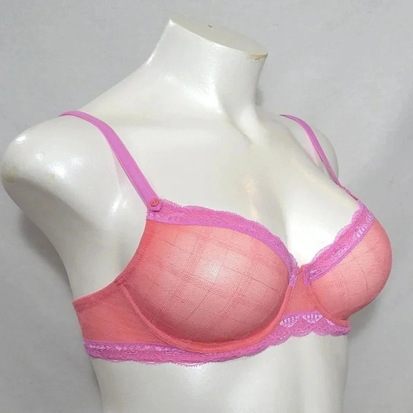34C Jezebel 10027 Marni Diamond Mesh Unlined Bra Coral - Picture 2 of 8
